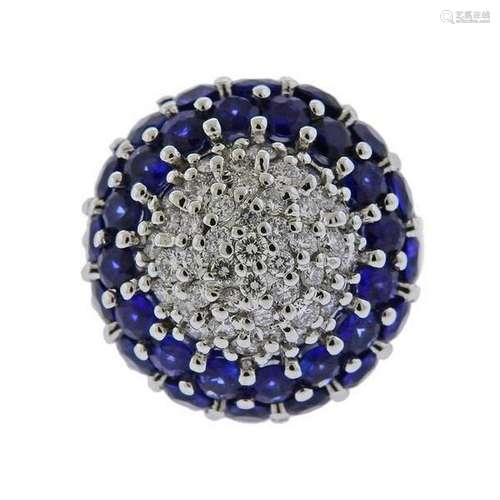 18K Gold Sapphire Diamond Dome Ring