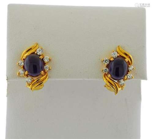 22K Gold Diamond Amethyst Earrings