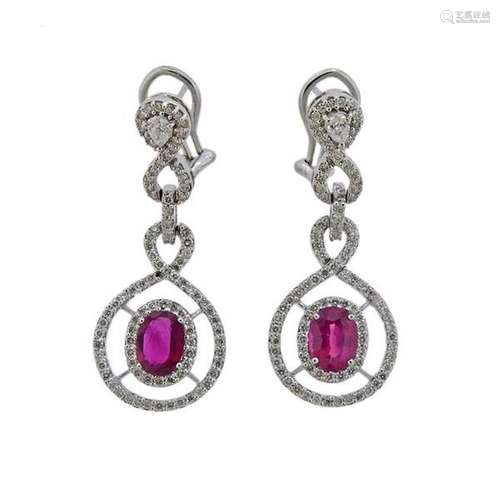 18K Gold Diamond Ruby Drop Earrings