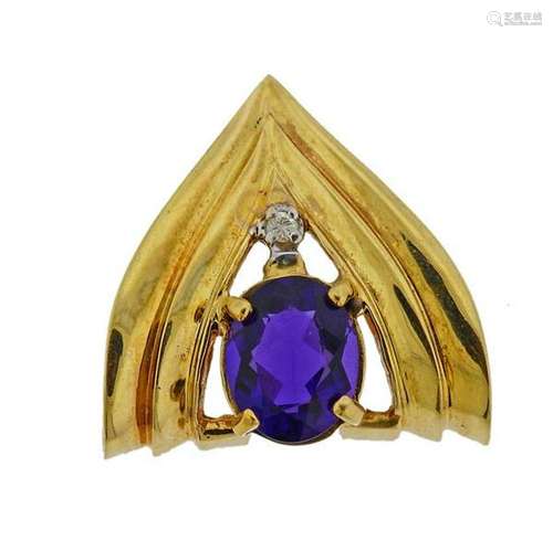 14K Gold Amethyst Diamond Slide Pendant