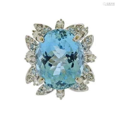 14K Gold Diamond Aquamarine Ring