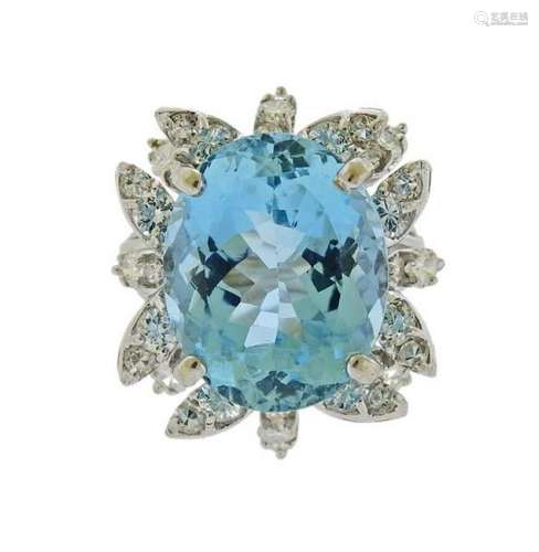 14K Gold Diamond Aquamarine Ring