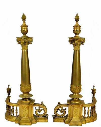 FINE 19C French Palatial Gilt Bronze Andirons