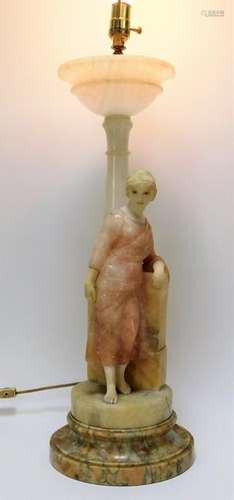 Italian Art Deco Neoclassical Woman Alabaster Lamp