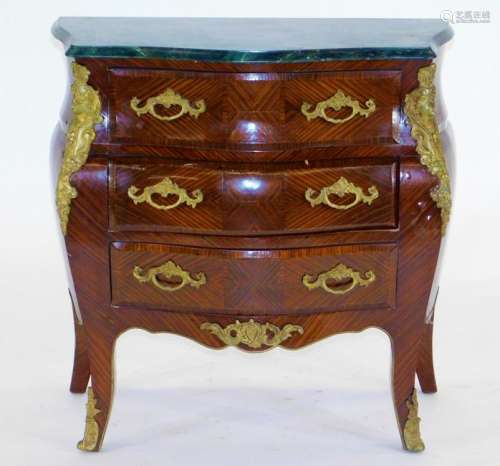 French Bombe Marble Top Three Drawer Chest