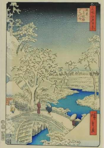 Utagawa Hiroshige Nocturnal Winter Bridge Print
