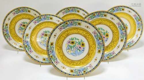 6PC Guerin Pouyat French Limoges Floral Plates