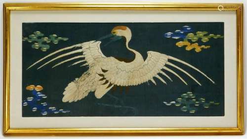 18C. Chinese Silk Kesi Textile Crane Embroidery