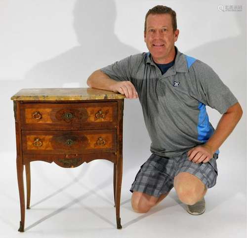 20C French Marquetry Inlaid 2 Drawer End Table