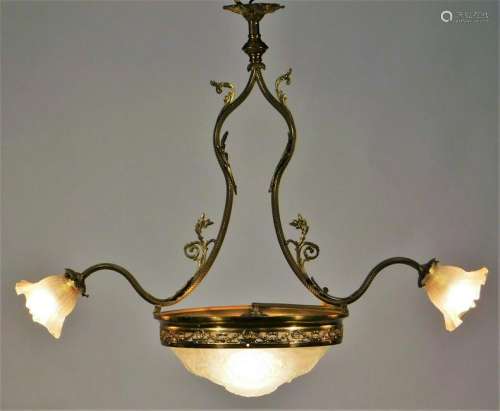 French Art Nouveau Brass Hydrangea Chandelier