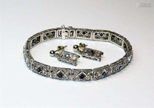 Art Deco Inspired 14K Gold Bracelet & Earrings