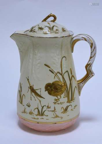 Lotus Ware Gilt Porcelain Chicks Crickets Pitcher