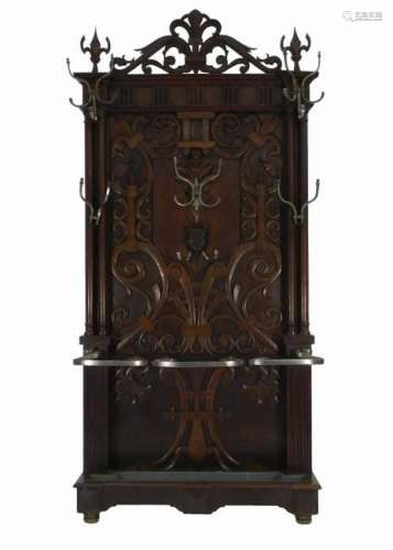 19C French Carved Oak Wood Cane Stand Hall Tree