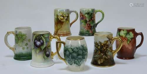 7PC American Belleek Fruit Foliage Tankard Mugs