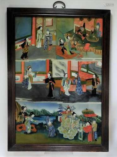 Chinese Qing Dynasty Reverse Glass Panel Painting