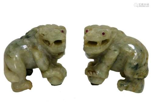 PR Chinese Qing Dynasty Carved Jadeite Foo Lions