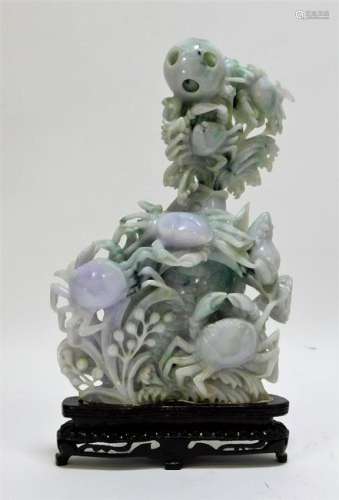 Chinese Carved Jadeite Statue of Carp Crabs Turtle