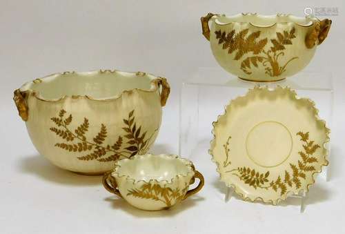 4PC American Belleek Gilt White Twig Handled Set