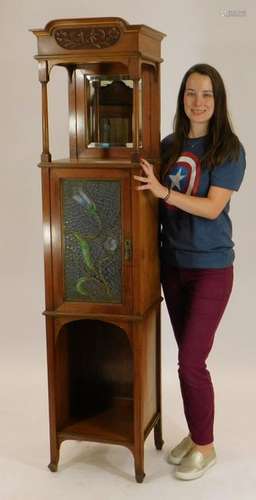 Victorian Mahogany Floral Stained Glass Cabinet