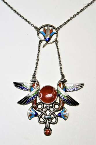 Egyptian Revival .800 Silver Bird Snake Necklace