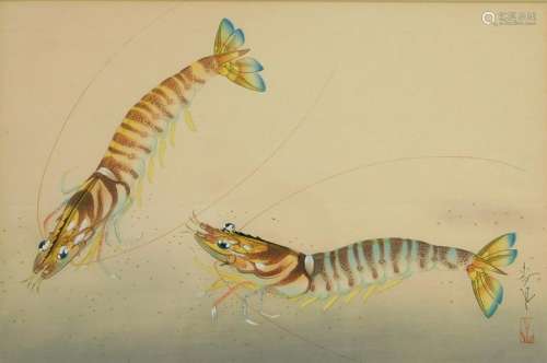 Ohno Bakufu Ukiyo-e Woodblock of Two Prawn Shrimp