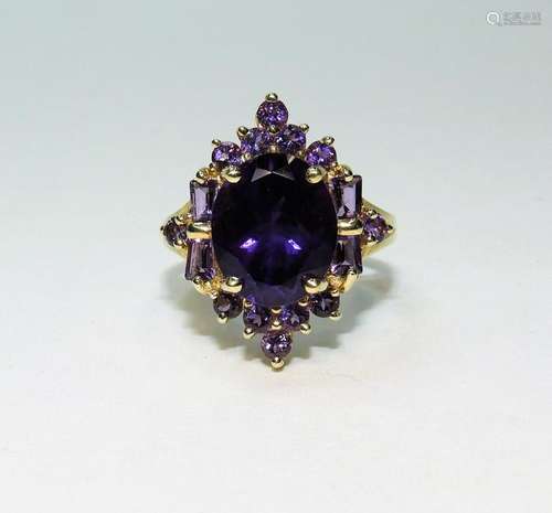 Estate 14K Gold Fine Lady's Amethyst Cluster Ring