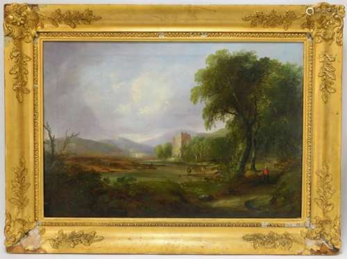 19C English Romanticist Castle Landscape Painting