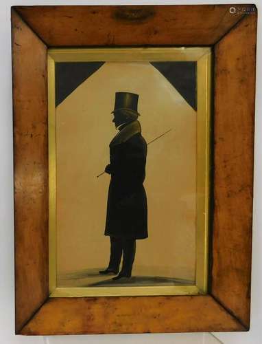 19C American Ink Silhouette of Fashionable Man