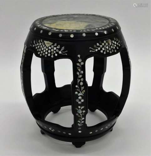 Chinese MOP Inlaid Marble Top End Table