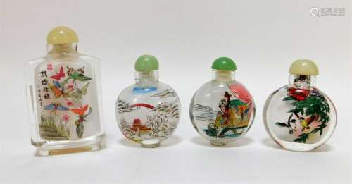 4PC Chinese Reverse Painted Glass Snuff Bottles