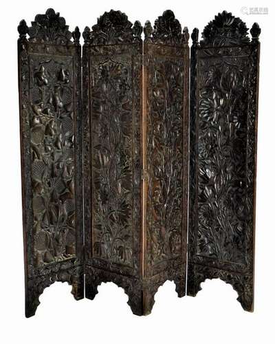 19C Anglo-Indian Carved Hardwood Room Divider