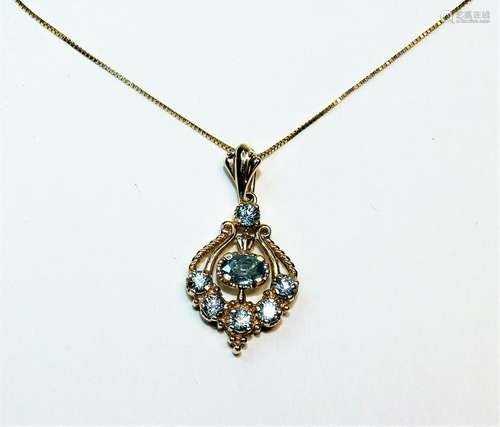 10K Yellow Gold Topaz Stone Pendant & Necklace