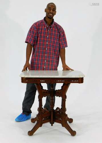 Victorian Aesthetic Walnut Marble Top Center Table