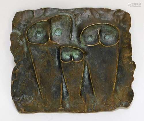 MCM Modernist Bronze Relief Plaque of Owls