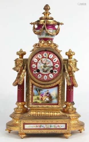 French porcelain mounted mantle clock