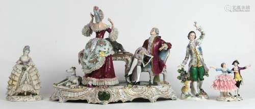 (lot of 4) Continental crinoline figural groups, each