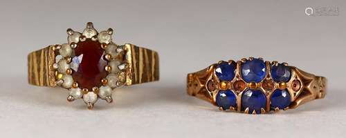 (Lot of 2) Sapphire, assembled stone, gold rings