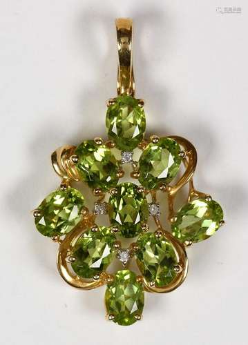 Peridot, diamond, 14k yellow gold pendant-enhancer