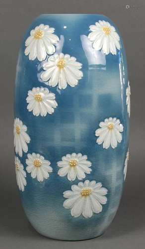 Chinese Blue Porcelain Vase with Daisies