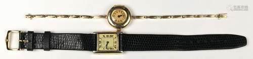 (Lot of 2) Lady's yellow gold, silver-gilt wristwatches