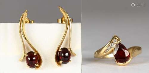 Garnet, diamond and yellow gold jewelry suite