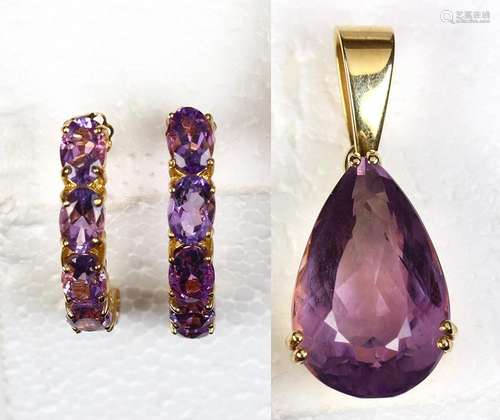 Amethyst, yellow gold jewelry suite