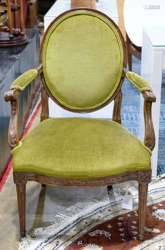 (lot of 2) French walnut fauteuils, each with an