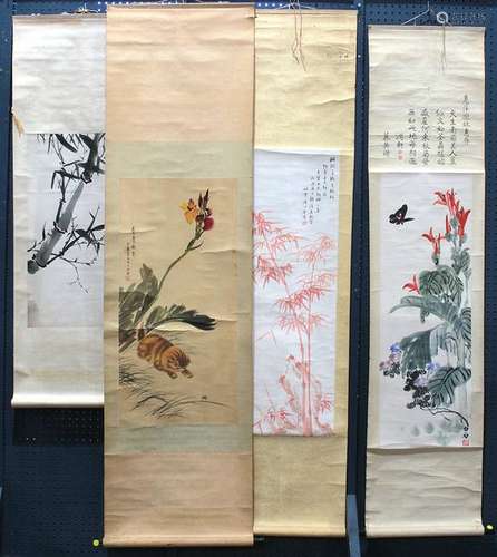 Chinese Scrolls, Bamboo, Cat, Butterfly