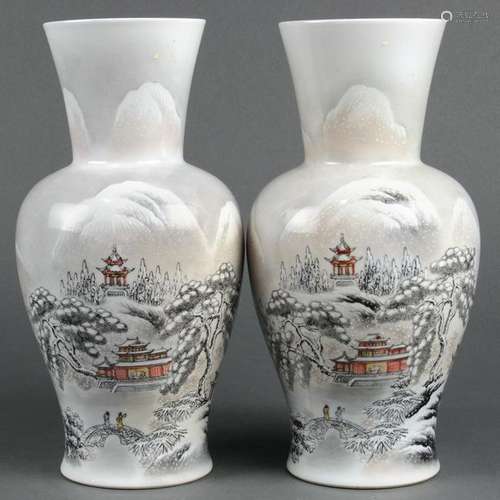 Chinese Porcelain Vases, Snowy Landscape