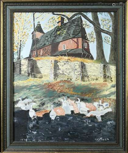 Painting, Barn Scene with Geese