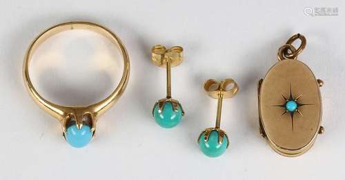 (Lot of 3) Turquoise, yellow gold, gold-filled jewelry