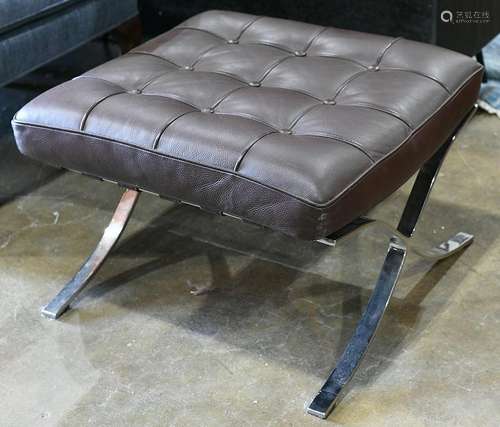 Mies Van Der Rohe style brown leather ottoman, with a