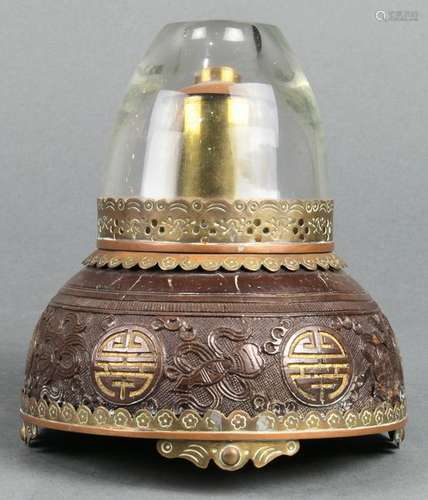 Chinese Glass and Coconut Shell Oil Lamp