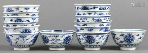 Chinese Blue-and-White Porcelain Cups, Lotus